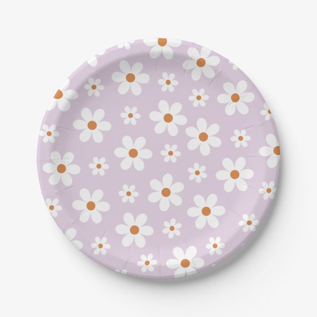 Assiettes En Carton Groovy Retro Daisy Violet (Devant)