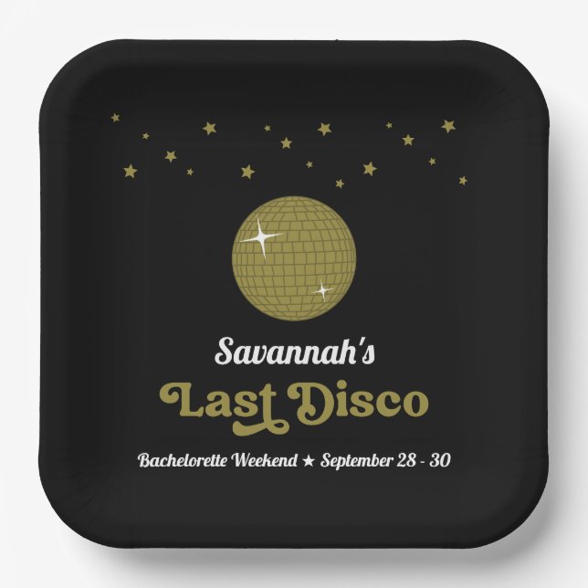 Assiettes En Carton Groovy Rétro Dernière Disco Mariée Enterrement de  (Recto)