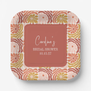 Assiettes En Carton Groovy Rétro Rose Rouille Floral Mariage Personnal