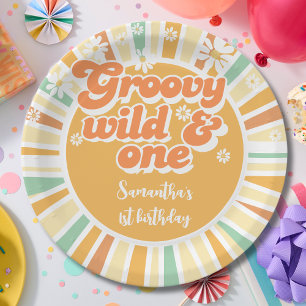 Assiettes En Carton Groovy sauvage et un anniversaire de soleil rétro 