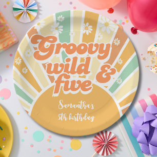 Assiettes En Carton Groovy wild and five retro sun kids birthday