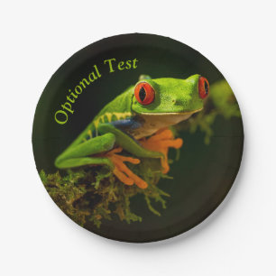 Assiettes En Carton Gros plan d'une grenouille à arbre rouge #1