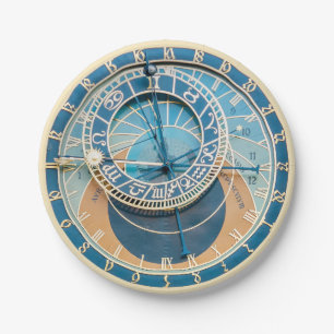 Assiettes En Carton Gros plan sur l'horloge astronomique de Prague, R.