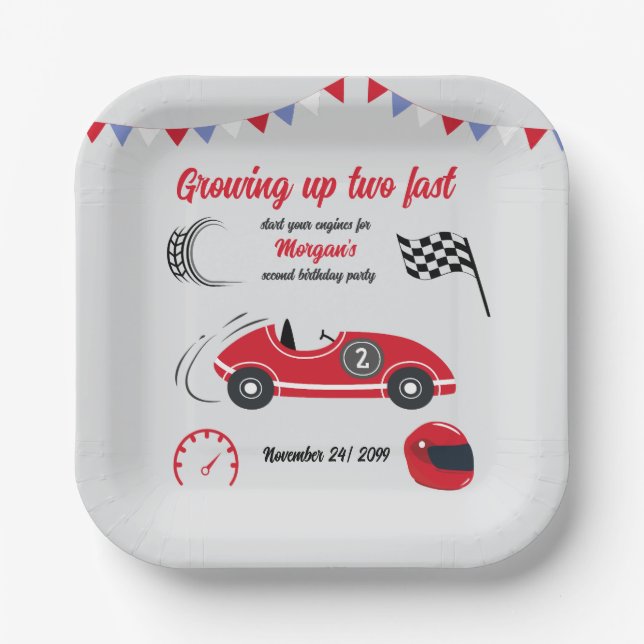 Assiettes En Carton Grossissant Deux Fast Festive Red Race Car Anniver (Recto)