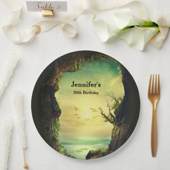 Assiettes En Carton Grotte surplombant une mer tropicale Photo Anniver (Mariage)