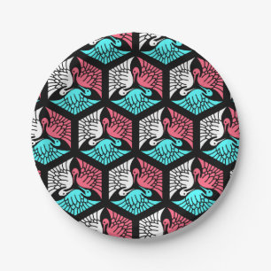Assiettes En Carton Grues japonaises, corail, turquoise et noir