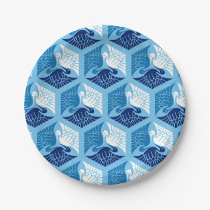 Assiettes En Carton Grues japonaises, marine, blanche et bleu clair