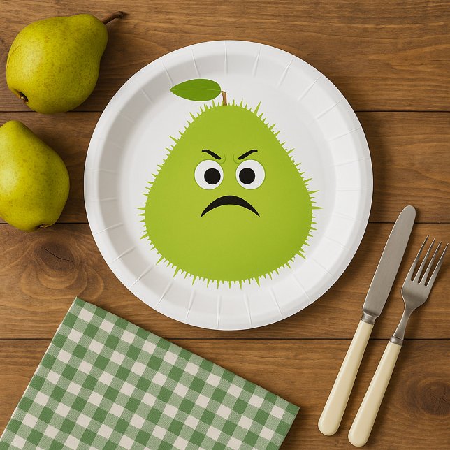 Assiettes En Carton Grumpy Fuzzy Pear Visage Fruit drôle Caractère (Créateur téléchargé)