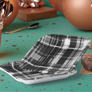 Assiettes En Carton Grund Black Blanc Flannel Plaid Tartan Design