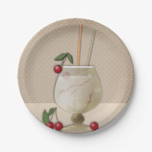Assiettes En Carton Grunge beige rétro cocktail vintage cerise p