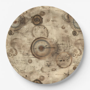 Assiettes En Carton Grunge Rustic Steampunk Horloge (11)