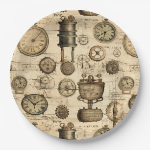 Assiettes En Carton Grunge Rustic Steampunk Horloge (14)