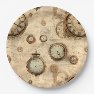 Assiettes En Carton Grunge Rustic Steampunk Horloge (6)