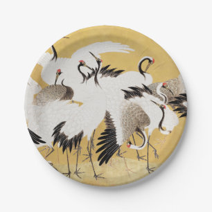 Assiettes En Carton Grupe de grues japonaises Vintage Oiseau Riche Cla