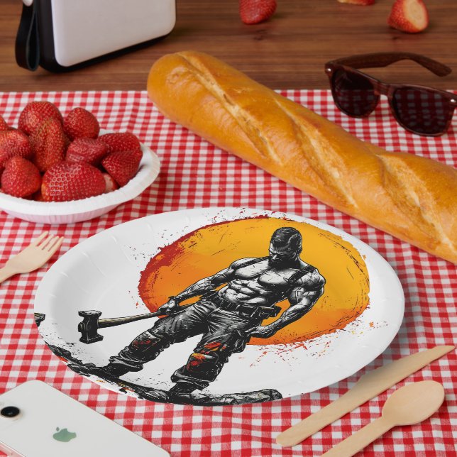 Assiettes En Carton guerrier barbare médiéval imaginaire hummer force (Pique-nique)