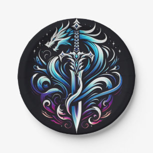 Assiettes En Carton Guerrier de fantasy Épée de dragon mystique Flamme