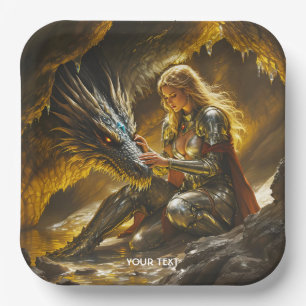 Assiettes En Carton Guerrière féminine dragon mignonne de fantaisie