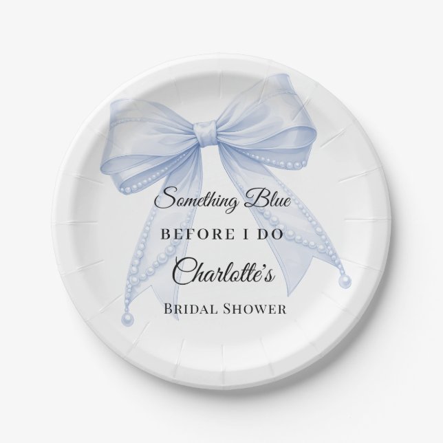 Assiettes En Carton Guest book Bridal Shower bow something blue (Devant)