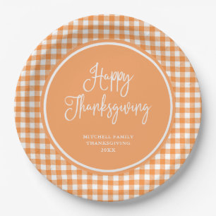 Assiettes En Carton Guingan orange du bon thanksgiving
