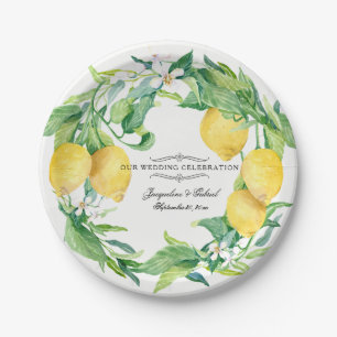 Assiettes En Carton Guirlande de feuille florale de citron d'agrume de