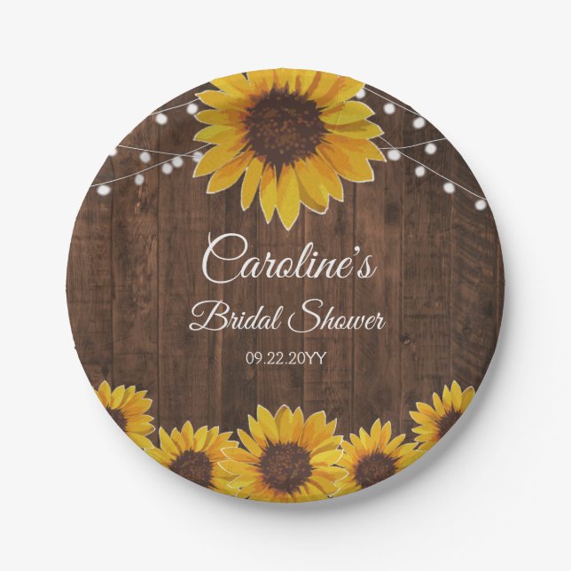 Assiettes En Carton Guirlande de tournesols rustiques pour mariage cha (Devant)
