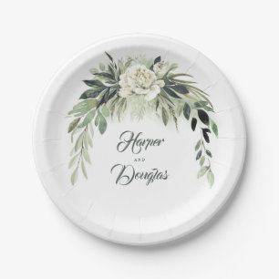 Assiettes En Carton Guirlande de verdure botanique aquarelle vintage