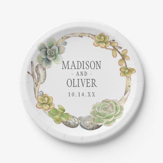 Assiettes En Carton Guirlande des Succulents, des brindilles et des (Devant)