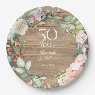 Assiettes En Carton Guirlande florale de roses Rustic 50th Anniversary