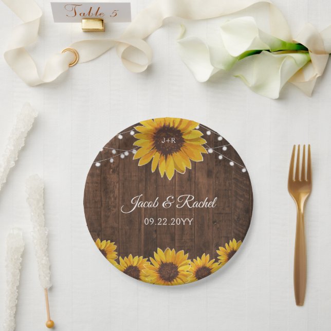 Assiettes En Carton Guirlande Lumineuse Tournesols Rustiques Mariage C (Mariage)