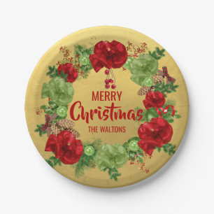 Assiettes En Carton Guirlande ROUGE personnalisée de JOYEUX NOËL d'o