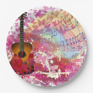 Assiettes En Carton Guitare acoustique et papillons