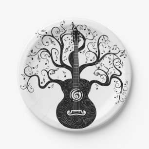 Assiettes En Carton Guitare arbre de vie et notes musicales