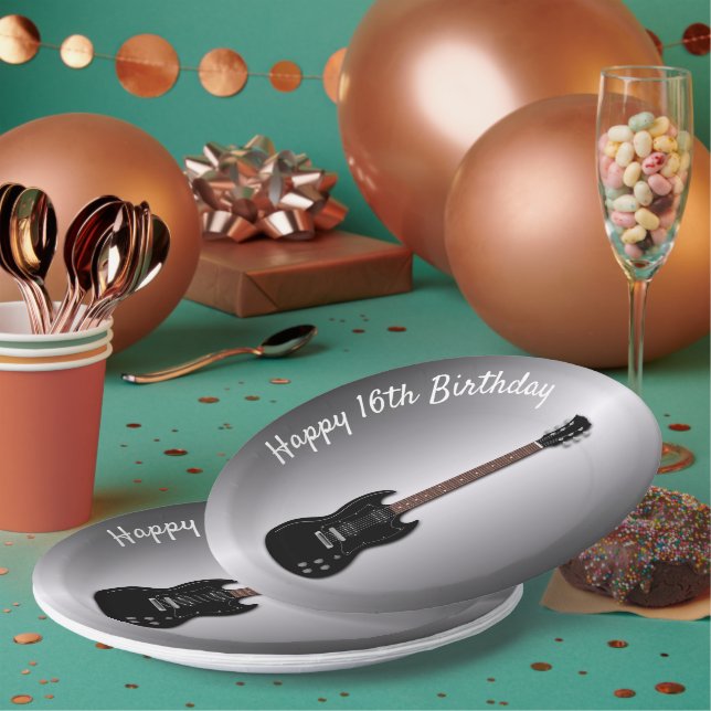 Assiettes En Carton Guitare électrique Personnalisé Plaques Ados (Multi)