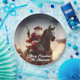 Assiettes En Carton Gunslinger Santa Claus équitation Cheval Noël