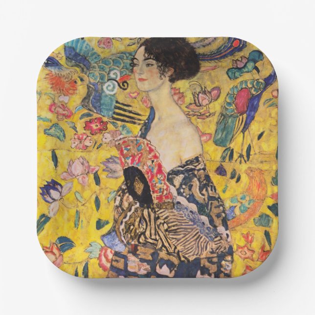 Assiettes En Carton Gustav Klimt - Dame avec ventilateur (Recto)