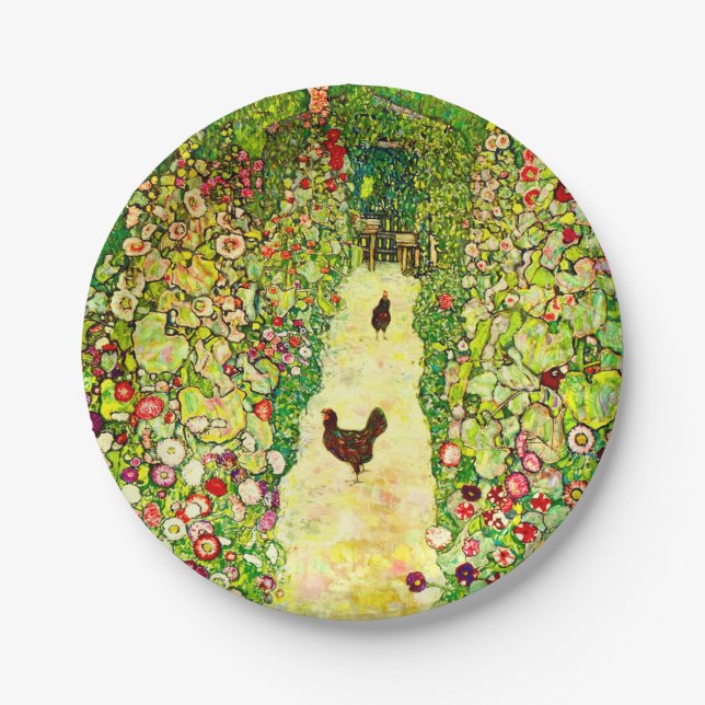 Assiettes En Carton Gustav Klimt Garden with Chickens (Devant)