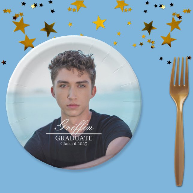 Assiettes En Carton Guy Grad Modern Graduate Photo personnalisée (Créateur téléchargé)