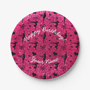 Assiettes En Carton Gymnastique de parties scintillantes de rose rose