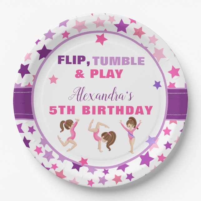 Assiettes En Carton Gymnastique Girl Stars Anniversaire (Devant)