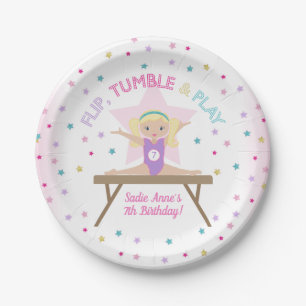 Assiettes En Carton Gymnastique Jump Blonde cheveux Anniversaire fête 