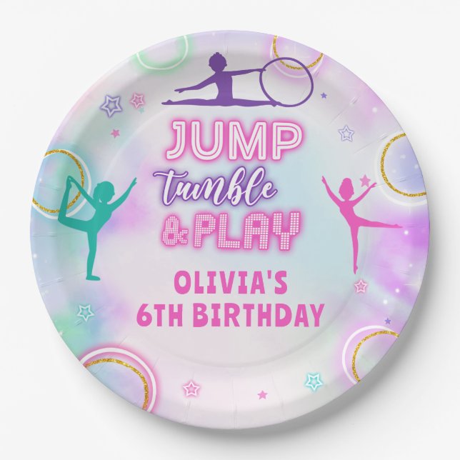 Assiettes En Carton Gymnastique Jump Tumble & Play Anniversaire (Devant)