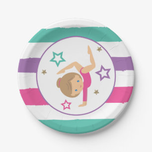 Assiettes En Carton Gymnastique Rose Violet Turquoise Fille Anniversai