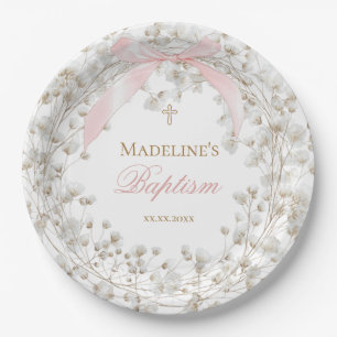 Assiettes En Carton gypsophile Fille de baptême