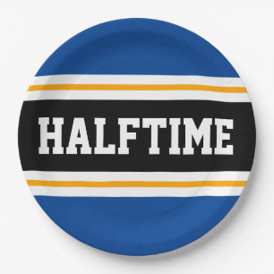 Assiettes En Carton HALFTIME Bleu Noir Blanc Jaune Frappe