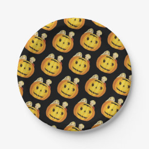 Assiettes En Carton Halloween à l'ancienne, Citrouille avec enfants