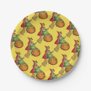 Assiettes En Carton Halloween à l'ancienne, sorcière