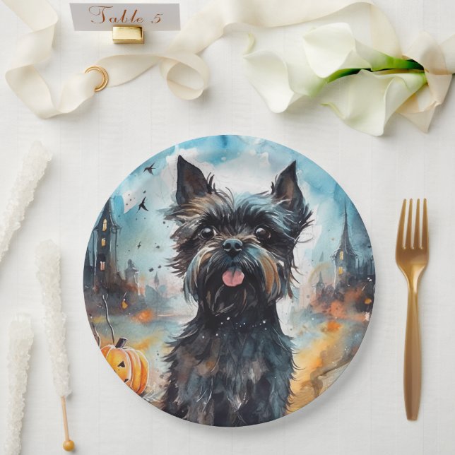 Assiettes En Carton Halloween Affenpinscher avec la peur Citrouille (Mariage)