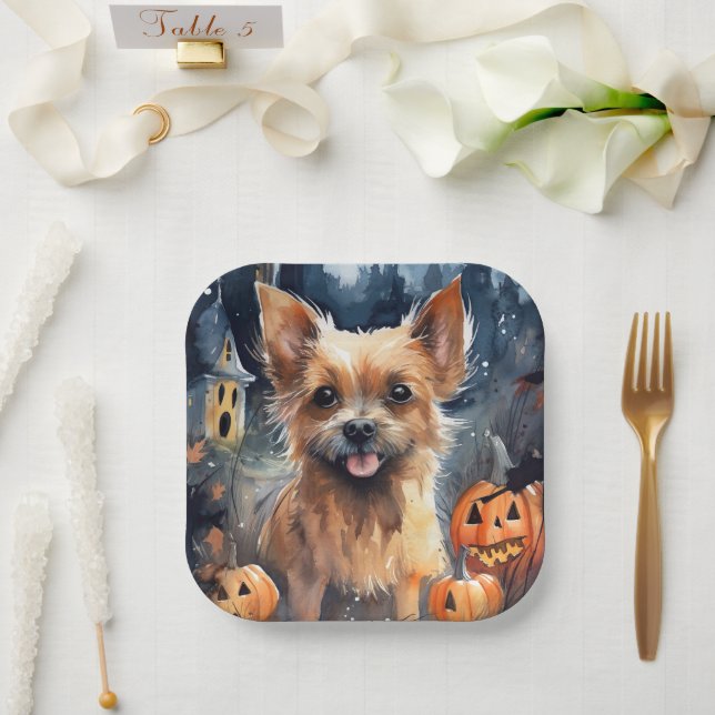 Assiettes En Carton Halloween Australian Terrier avec citrouilles effr (Mariage)