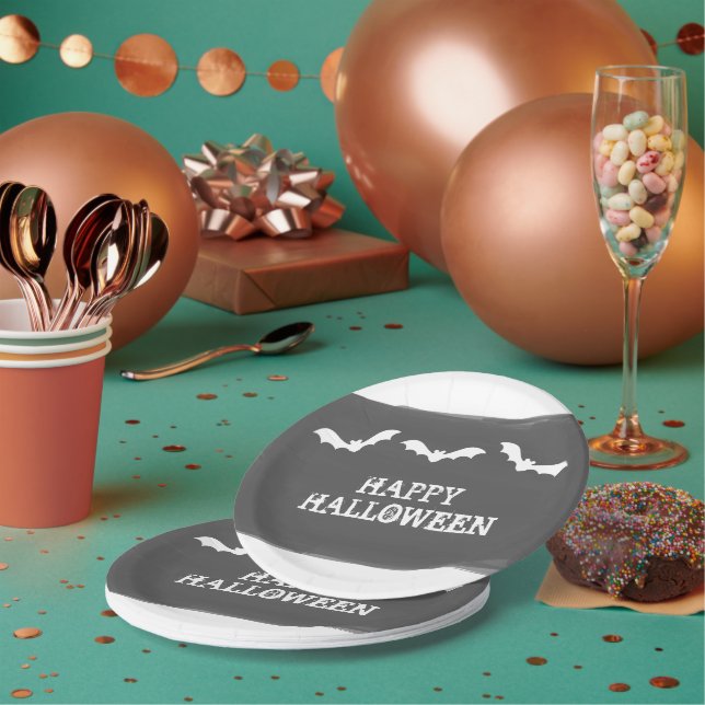 Assiettes En Carton Halloween Bats d'aquarelle noir blanc (Multi)