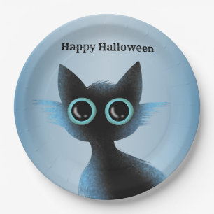 Assiettes En Carton Halloween Big Eyes Black Blue Evil Chat